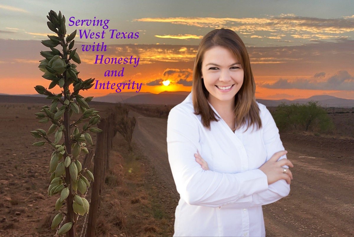 Smiling young woman with country road at sunset behind her