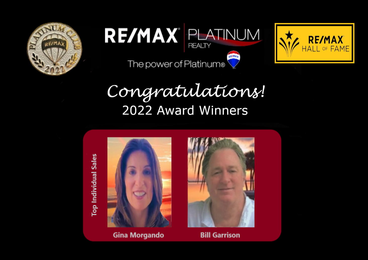 BILL GARRISON AND GINA MORGANDO AWARDED RE/MAX HALL OF FAME 