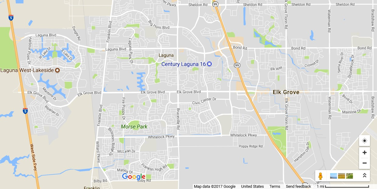 Google Map image of the Elk Grove Area.