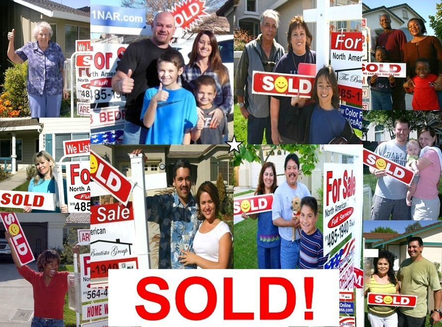 Collage Image of some of our Sellers in their front yard with a SOLD sign.