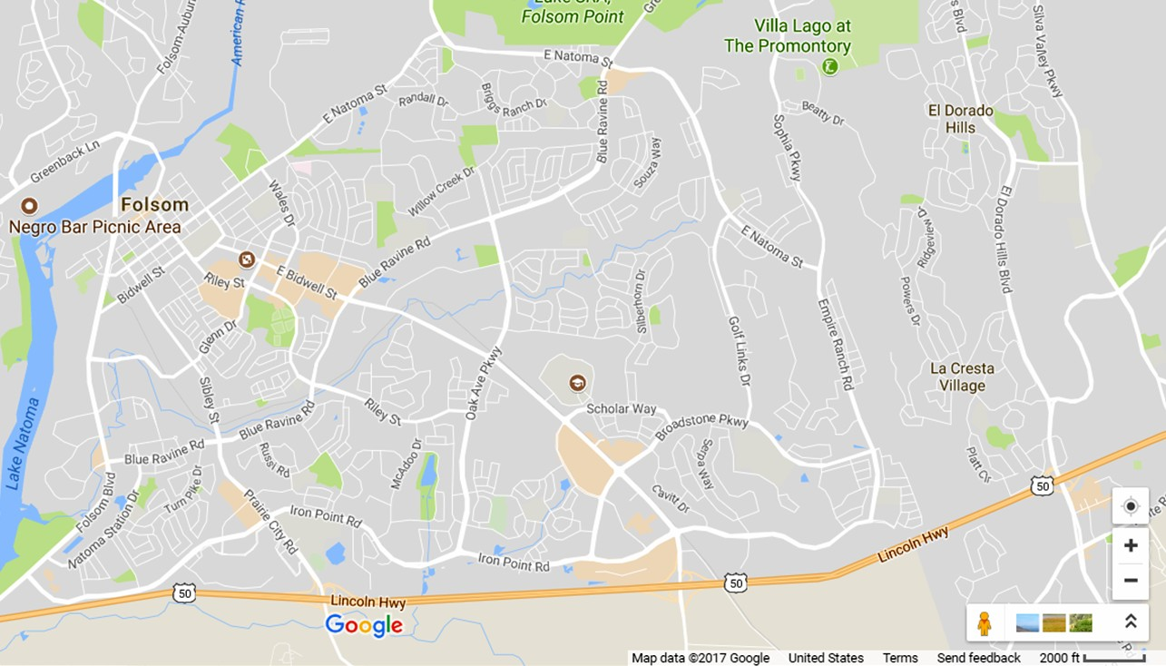 Google map image of the Folsom area.