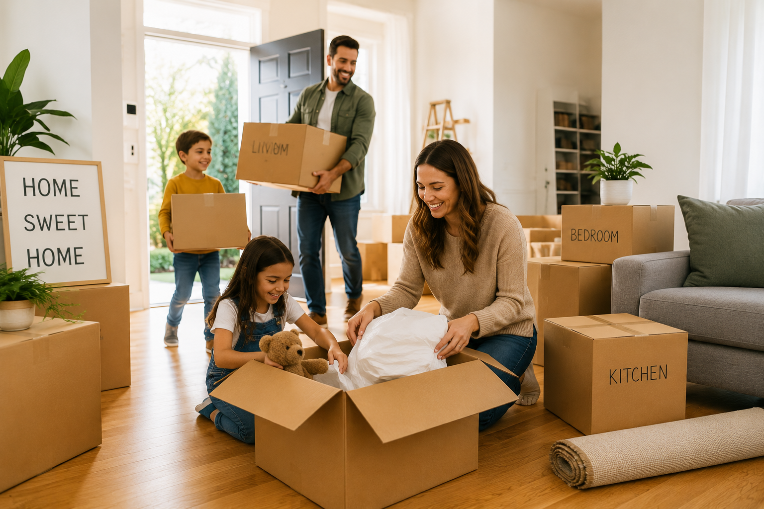 Family settling into their new home